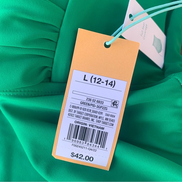 NWT NEW Kona Sol Green Full Coverage One Piece Tummy Control Swimsuit LG 12/14 - Picture 10 of 15